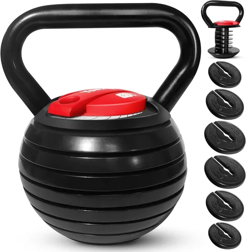 Yes4All Adjustable Kettlebell Set, 20–40 LB Weight Set, Solid Cast Iron Handle with Spacer Disks & Secure Lock, Space-Saving Kettlebell for Home Gym