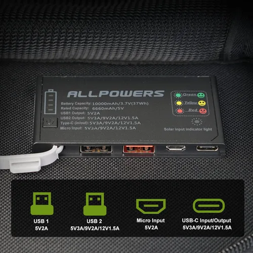 Miniatura 3 de ALLPOWERS Cargador de panel solar plegable de 21 W y 5 V, kit de carga solar SP002 con 3 salidas USB y 2 entradas USB, panel solar portátil