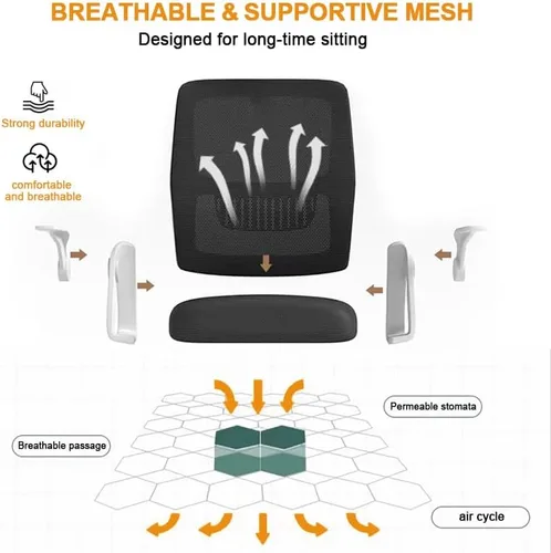 Miniatura 5 de Silla de oficina en casa, silla ergonómica de malla transpirable, respaldo alto con altura ajustable giratoria con brazos abatibles y soporte lumbar