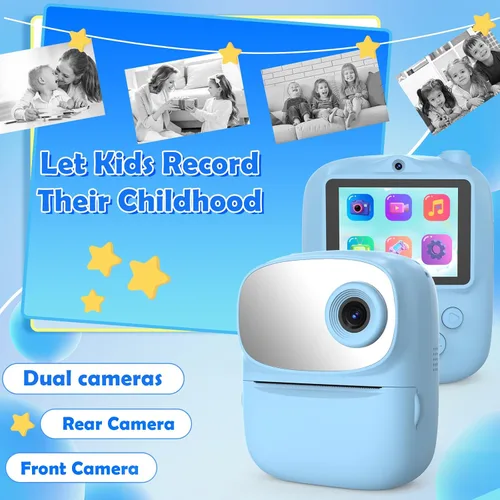 Miniatura 5 de Cámara de Niños con Impresión Instantánea para Niños, Cámara Instantánea con Espejo, Cámara Digital Selfie HD de Doble Lente con 3 Rollos de Papel