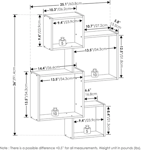 Miniatura 3 de Furinno Rossi - Estantería flotante de pared entrelazada, 4 unidades, color espresso