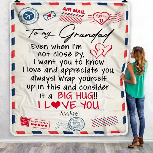 Miniatura 3 de Manta de forro polar personalizada con texto en inglés «To My Grandad» de Grandkids I Love You Hugs con texto en inglés «To My Grandad»