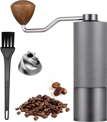 Miniatura 10 de Molinillo de café manual con capacidad de 0.88 oz, rebabas de acero inoxidable, mango de madera, molinillo de café para rebabas para el hogar, Negro