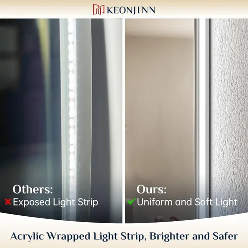 Miniatura 6 de Keonjinn Espejo de baño LED de 24 x 32 pulgadas con retroiluminación, antiniebla, CRI90+ HD regulable sin escalones, alto lumen, montaje en pared
