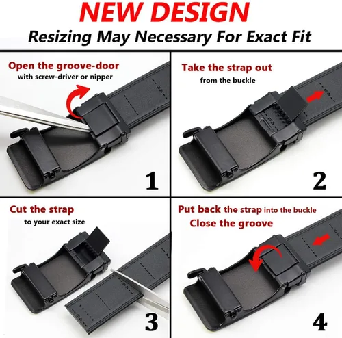 Miniatura 5 de DOOPAI Cinturón para Hombre, Cinturón de Trinquete Elegante Ajustable de 1 38 Pulgadas de Cuero Genuino de Diseñador, el TamañoLongitud se Puede