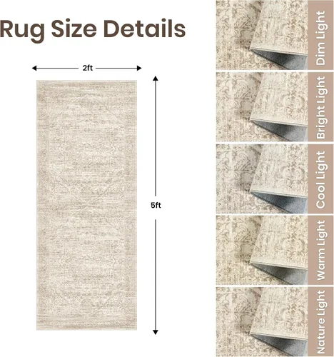 Miniatura 2 de Rugland Alfombra de pasillo de 2 x 5, resistente a las manchas, antideslizante, lavable para pasillos, cocina, sala de estar, pasillo tribal vintage