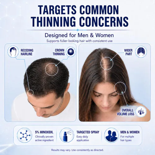 Miniatura 3 de TruGlow - Spray de tratamiento de crecimiento del cabello de minoxidil al 5% para hombres y mujeres con cabello delgado, solución tópica