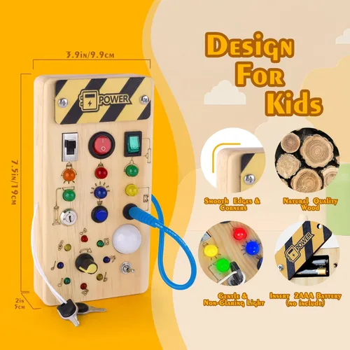 Miniatura 4 de Hoarosall Montessori Tablero de madera con 8 interruptores de luz LED, juguetes sensoriales, interruptor de luz, juguetes de viaje para bebés de 1