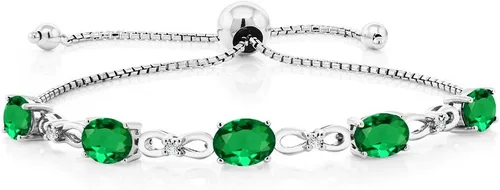 Miniatura 91 de Gem Stone King Pulsera de tenis de diamantes cultivados en laboratorio con piedra natal de 3-6 quilates para mujer, plata de ley 925, ovalada