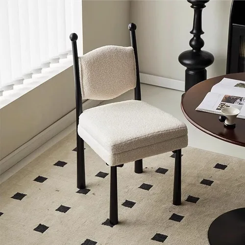 Miniatura 7 de Sillas de comedor de madera, sillas de cocina con material de lana de cordero, asiento tapizado, silla de sala de estar para estudio y comedor, sala