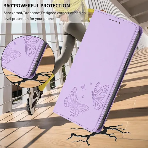Miniatura 35 de Butterfly Embossed Leather Wallet Flip Case for Motorola Moto E22i 4G, Magnetic Closure, RFID Blocking Cover, Card Holder Black.