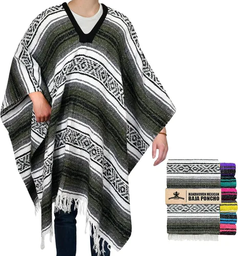 Miniatura 125 de Artisans Bazaar Poncho tradicional mexicano de Baja para hombres y mujeres, auténtico sarape de Gaban, manta de vaquero Pancho Jorongo