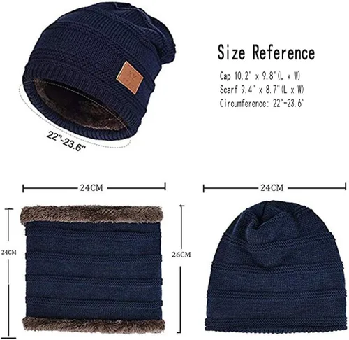 Miniatura 2 de Juego de bufanda con forro polar y gorro de invierno para hombre de 2 piezas
