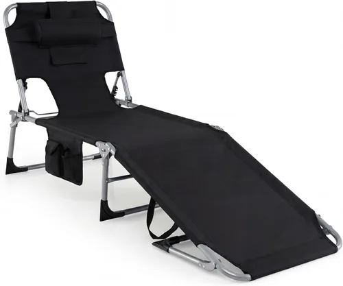 Tangkula Silla de bronceado con agujero frontal, plegable y ajustable para patio, silla reclinable, para playa, tomar el sol, con bolsillo lateral,