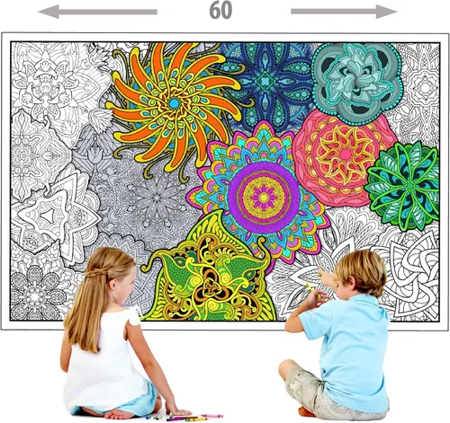 Miniatura 2 de Young N Refined Paquete de 2 pósteres gigantes para colorear de flores y collages de mandala versión plegada (42 x 60 pulgadas)