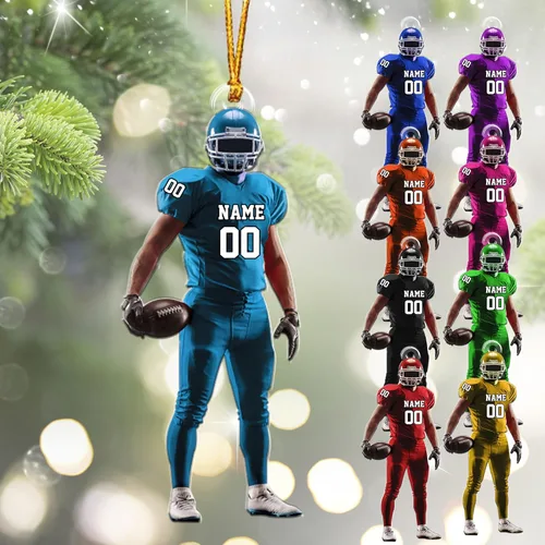 Miniatura 24 de Adornos de fútbol personalizados, hombreras y casco, adorno de Navidad, regalo de jugador estadounidense, regalo para niños y niñas, decoración