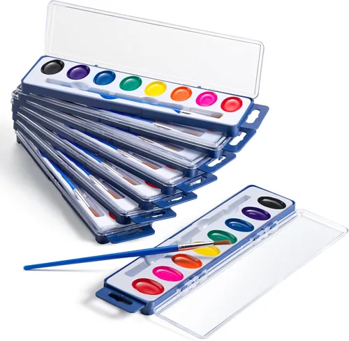 Miniatura 8 de Bedwina - Juego de 12 pinturas de acuarela, 8 colores lavables, bandeja de paleta y pincel de pintura, para recuerdos de fiestas, premios