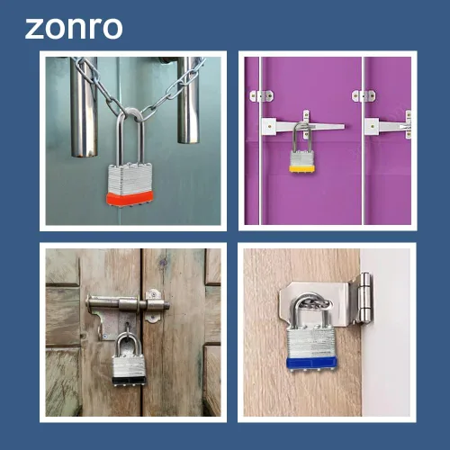 Miniatura 8 de ZonRo Candados de acero laminado con llave, cerraduras iguales con llave, 1-9/16 pulgadas de ancho, candados de grillete largo, paquete de 6, aro
