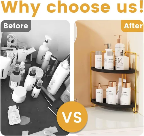 Miniatura 5 de Estante esquinero para especias de 2 niveles, organizador de maquillaje, apilable, soporte para cosméticos, estante de mostrador para baño, cocina