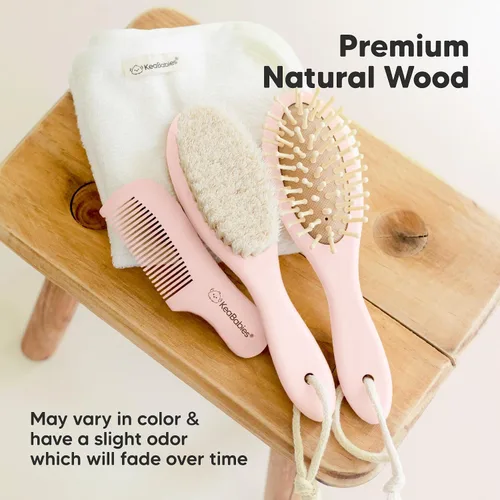 Miniatura 7 de Cepillo de madera para cabello de bebé para niñas y niños, cepillo para cuna, peine de bebé recién nacido, peine de cerdas de cabra suaves para Rubor
