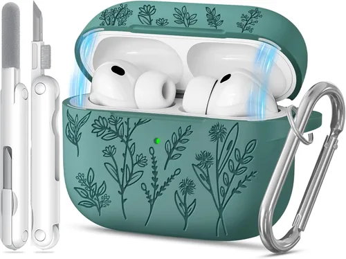 Miniatura 54 de Funda para Airpods Pro 3 con tapa magnética, fundas grabadas con flores para Apple AirPods Pro de 3ª generación 2025, funda de silicona suave