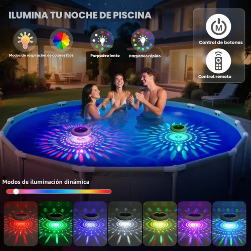 Miniatura 3 de Luces flotantes para piscina con control remoto, luces solares RGB de 6.5 pulgadas con 9 iluminación dinámica, IP68 impermeable, luz flotante solar