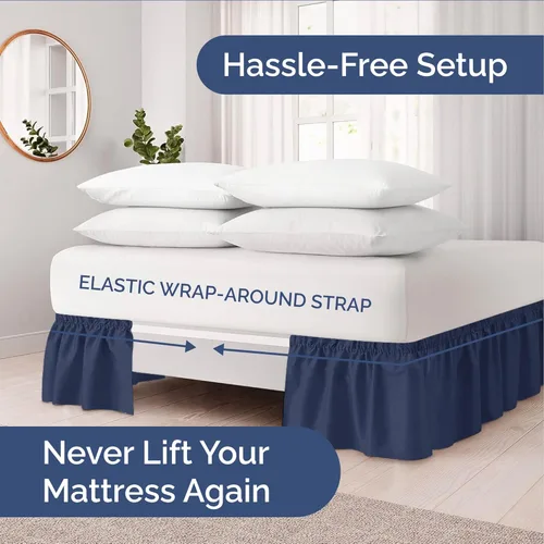 Miniatura 2 de CGK Linens - Falda de cama envolvente con volantes, color azul marino, para camas de tamaño matrimonial con altura de 24 pulgadas sin arrugas, 18