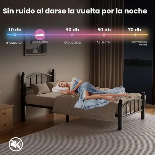 Miniatura 8 de Marcos de cama individuales de metal, diseño sin ruido y almacenamiento debajo de la cama, marcos de cama resistentes con cabecero, no necesita