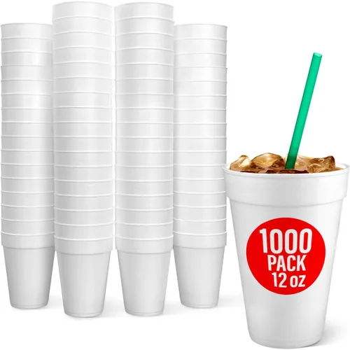 Miniatura 8 de Shop Square Vasos de espuma desechables de 12 onzas (paquete de 100), espuma blanca aísla bebidas calientes y frías, fabricadas en los Estados