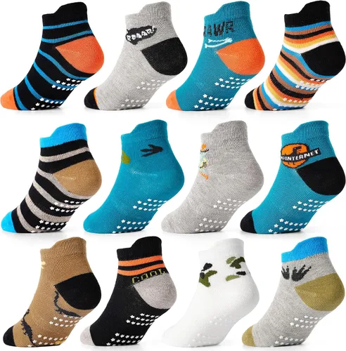 Miniatura 10 de Tphon Calcetines tobilleros antideslizantes para bebés y niños pequeños con agarres para niños y niñas, 12 pares para bebés y niños de 0 a 7 años