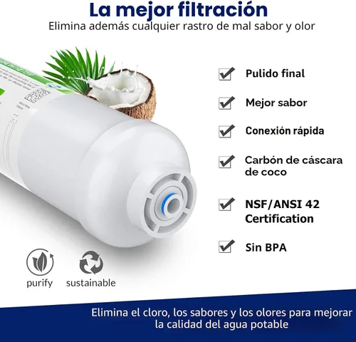 Miniatura 4 de Filtro de agua en línea Membrane Solutions T33, paquete de 2 cartuchos de repuesto de 0,6 cm de conexión rápida para refrigerador y máquina