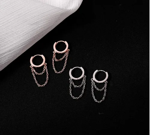 Miniatura 5 de Reffeer Aretes de aro pequeños de plata de ley 925 con borla y cadena para mujeres y adolescentes