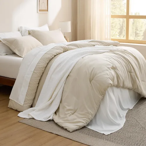 Miniatura 28 de Bedsure Juego de ropa de cama con edredón tamaño individual de 5 piezas, diseño bohemio contrastante, juego de cama en una bolsa con edredón