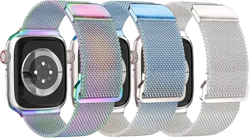 Miniatura 9 de Paquete de 3 correas compatibles con Apple Watch para mujeres de 1.496 in 1.575 in 1.614 in 1.654 in 1.732 in 1.772 in 1.811 in 1.929 in, acero