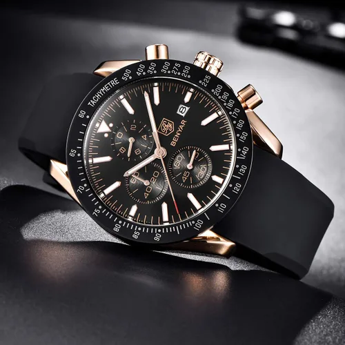Miniatura 5 de BENYAR Fashion - Reloj de pulsera de cuarzo para hombre, con cronógrafo de silicona, impermeable, para negocios, casual, diseño deportivo, perfecto