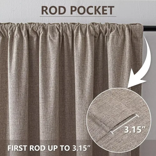 Miniatura 3 de Cortinas 100% opacas de lino sintético, 90 pulgadas de largo, 2 paneles para dormitorio o sala de estar, térmicas y atenuantes, con lengüetas