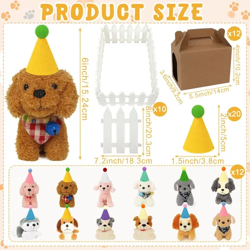 Miniatura 2 de Conjunto de Favores de Fiesta para Adoptar un Perro - 12 piezas de cachorros de peluche con sombreros de fiesta incluye casa de papel, cerca