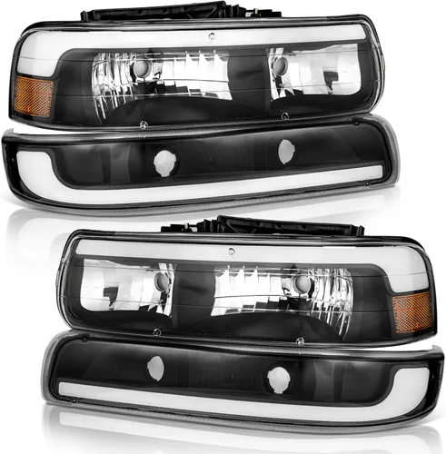 WEELMOTO Juego de faros delanteros para 99-02 Chevy Silverado 1500 2500; para 01-02 Silverado 1500HD 2500HD 3500HD; para 00-06 Tahoe Suburban 1500