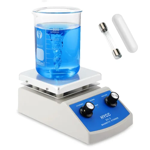 HYCC Agitador magnético mezclador de placa caliente 33.8 fl oz capacidad de agitación 5 x 5 pulgadas Max 716 F y agitador de 100 a 2000 RPM, barra