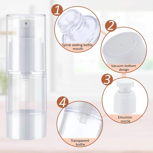 Miniatura 3 de Yaomiao 50 botellas de bomba sin aire de 0.5 oz 0.5 fl oz de plástico dispensador de loción cosmética botella de base de tamaño de viaje, contenedor