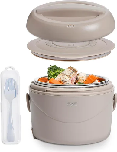 Miniatura 8 de COOK WITH COLOR Fiambrera redonda 40W, calentador de alimentos portátil, capacidad 1.1L, revestimiento de acero inoxidable, cabra/visón