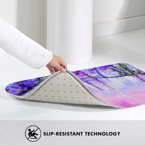 Miniatura 4 de Tapete de baño de glicina abstracta para baño, diseño de flores moradas con fondo de bokeh, tapete de ducha para una cómoda y absorbente de agua
