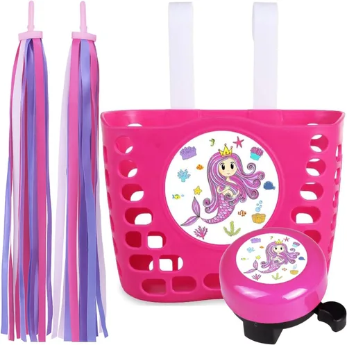 Miniatura 6 de Kid's Bike Basket Accessories Set, MINI-FACTORY Cute Pattern Bicycle Front Handlebar Basket Bell, Streamer for Kid Bike