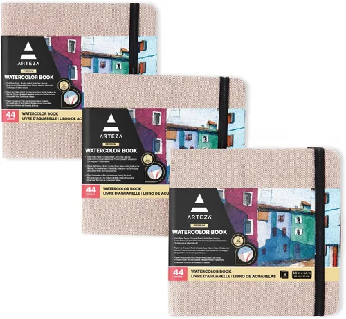 Miniatura 7 de ARTEZA Cuaderno de bocetos de acuarela, paquete de 3, 88 páginas cada una, 5.5 x 5.5 pulgadas, tapa dura gris, papel de 110 libras