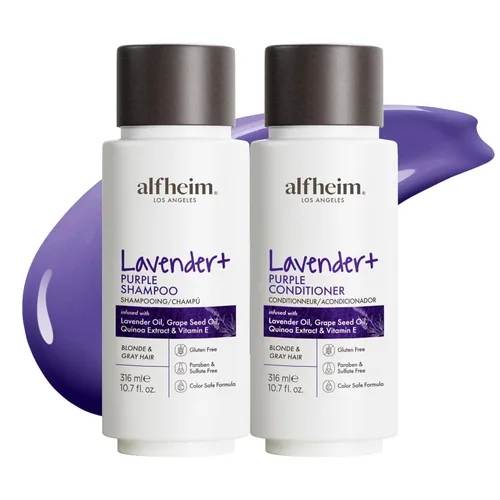 ALFHEIM Lavender+ Purple Champú y Acondicionador Set para Cabello Rubio, Plateado y Teñido – Restaura el Brillo Fresco y la Suavidad – con Extracto