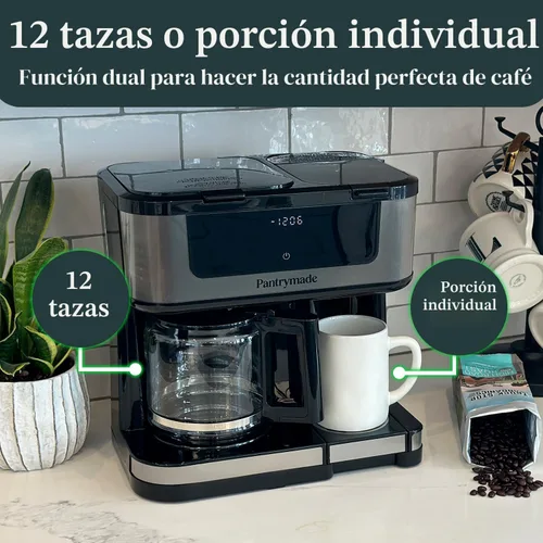 Miniatura 2 de Pantrymade Cafetera de doble preparación, jarra de vidrio de 12 tazas y combo K-Cup de una sola porción Cafetera con pantalla táctil programable