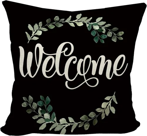 Mancheng-zi Decoración de porche de 18 x 18 pulgadas, fundas de almohada para exteriores, decoración de porche de patio y granja, color negro