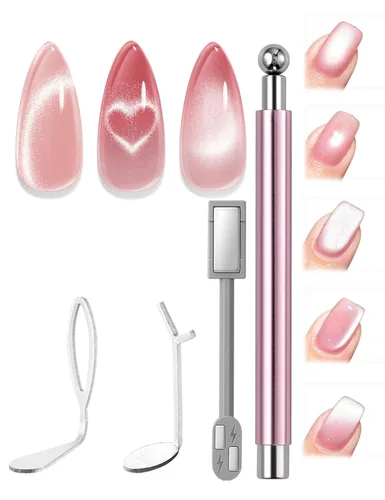 Miniatura 58 de Modelones Esmalte de uñas de gel ojo de gato arco iris con lentejuelas plateadas holográficas, esmalte de uñas de gel 9D con barra magnética, apto