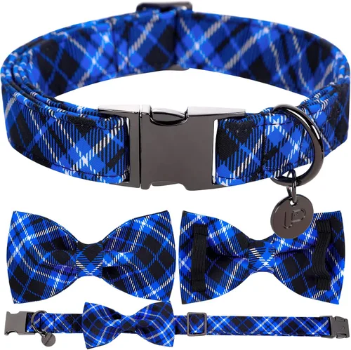 Miniatura 5 de Collar para perro con pajarita, Collar de algodón con pajarita para cachorro, Collar para perro azul para niña o niño con hebilla de metal duradera