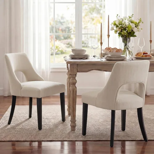 Miniatura 28 de UVV Juego de 2 sillas de comedor de madera, sillas de comedor modernas de mediados de siglo tapizadas en tela para cocina y comedor, silla de cena